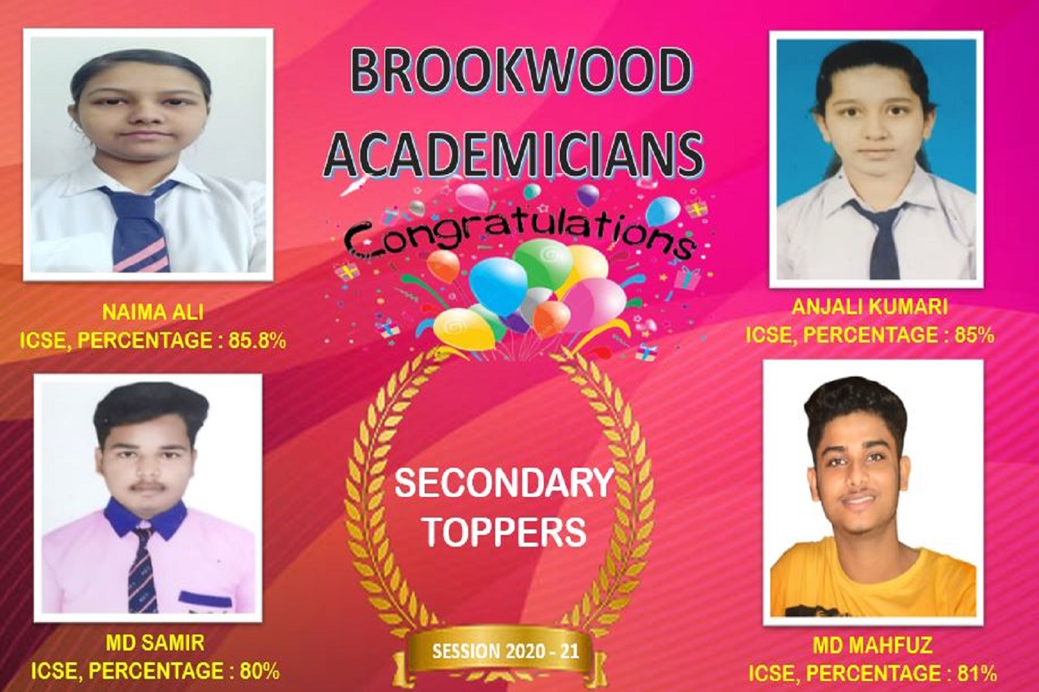 BROOKWOOD ACADEMICIANS SECONDARY TOPPER SESSION 2020-21